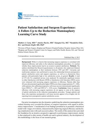 Patient Satisfaction and Surgeon Experience: A Follow-Up ... - ePlasty