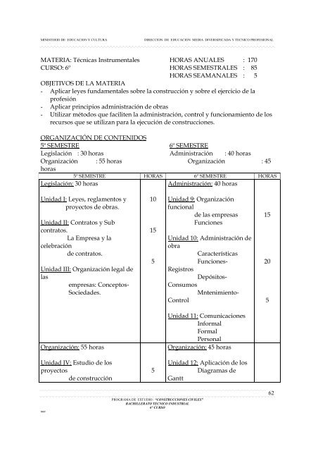 Programa de Estudios Construcciones Civiles 6Âº Curso