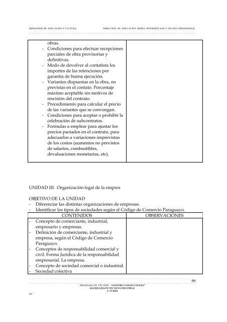 Programa de Estudios Construcciones Civiles 6Âº Curso