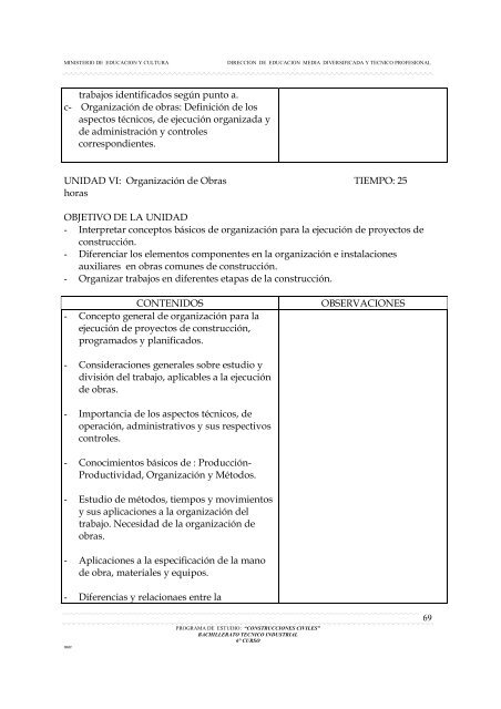 Programa de Estudios Construcciones Civiles 6Âº Curso