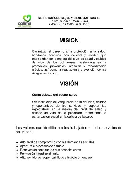 MISION VISIÓN - Gobierno del Estado de Colima