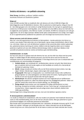 SmÃ¤rta vid demens, Peter Strang, professor, Ã¶verlÃ¤kare, Karolinska ...