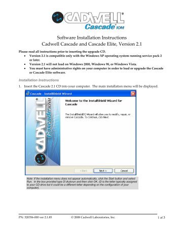 Software Installation Instructions Cadwell Cascade and Cascade ...