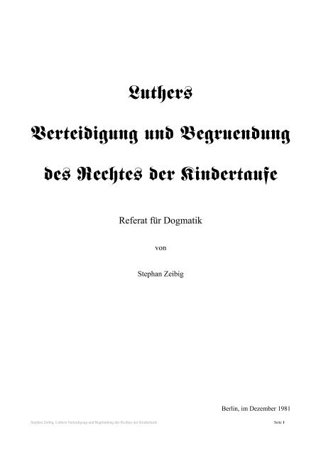 Luthers Kindertaufe - Kindertaufe-Erwachsenentaufe