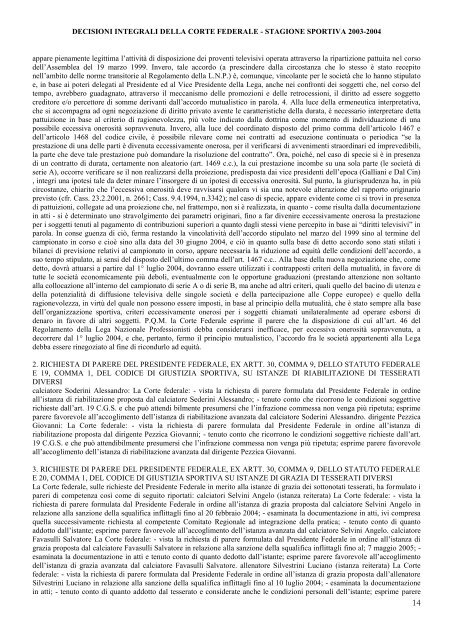 Stagione sportiva 2003 - Diritto Calcistico