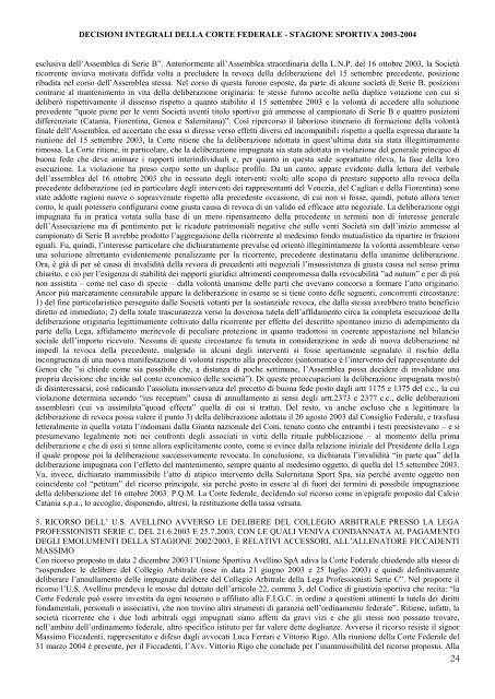 Stagione sportiva 2003 - Diritto Calcistico