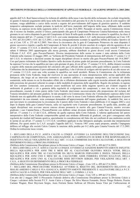 Stagione sportiva 2003 - Diritto Calcistico