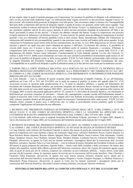 Stagione sportiva 2003 - Diritto Calcistico