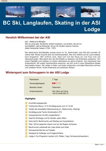 BC Ski, Langlaufen, Skating in der ASI Lodge - Wanderreisen.de