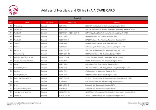 Address of Hospitals and Clinics in AIA CARE CARD - AIA.com