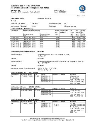 Gutachten 366-0475-02-MURD/N11 zur Erteilung ... - autokola.cz