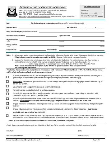 DETERMINATION OF EXEMPTION CHECKLIST - City of Vancouver