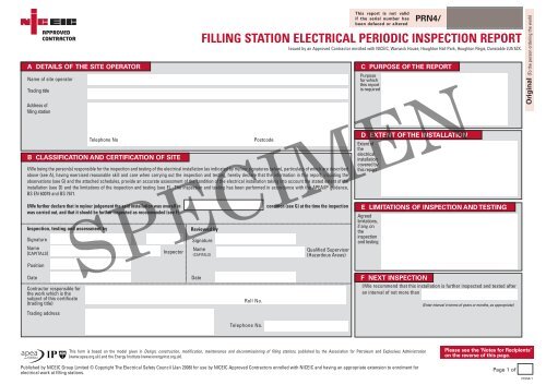 filling station electrical periodic inspection report - NICEIC