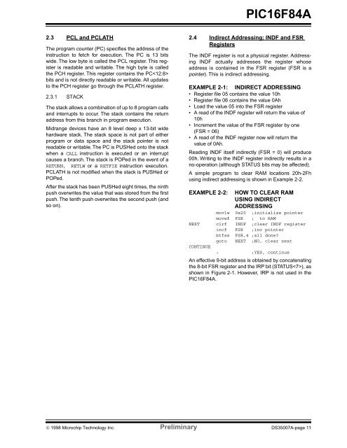 PIC16F84A 18-pin Enhanced Flash/EEPROM 8-Bit MCU Data Sheet