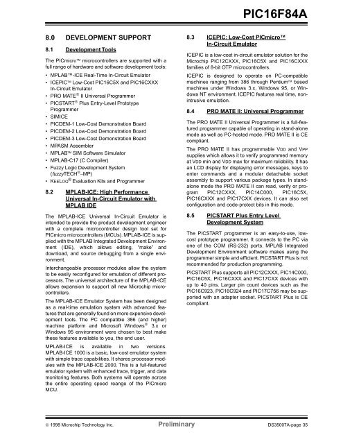 PIC16F84A 18-pin Enhanced Flash/EEPROM 8-Bit MCU Data Sheet