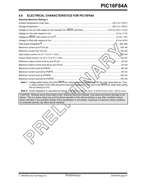 PIC16F84A 18-pin Enhanced Flash/EEPROM 8-Bit MCU Data Sheet