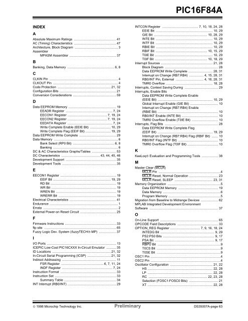 PIC16F84A 18-pin Enhanced Flash/EEPROM 8-Bit MCU Data Sheet