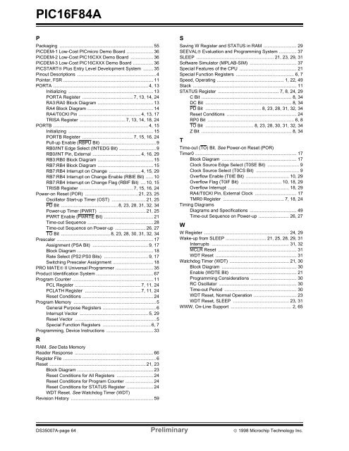 PIC16F84A 18-pin Enhanced Flash/EEPROM 8-Bit MCU Data Sheet