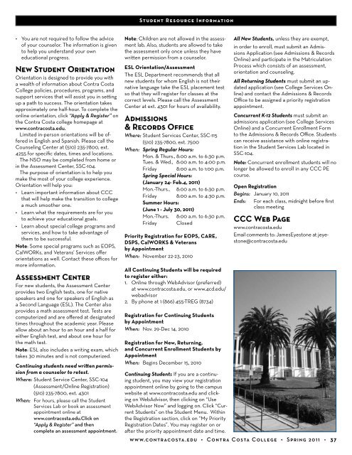 InStrUCtIOn BEgInS JanUary 22 EnrOLL EarLy - Contra Costa College