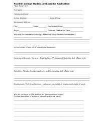 Franklin College Student Ambassador Application