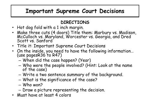 Important Supreme Court Decisions Important Supreme Court Decisions