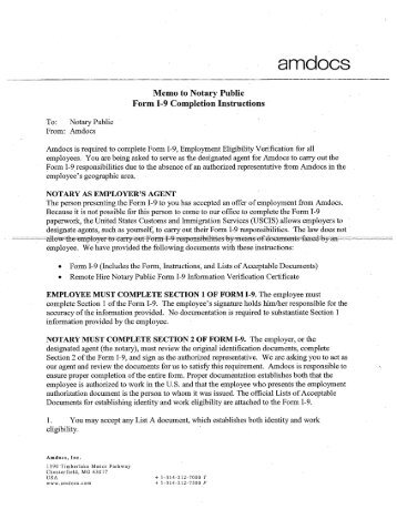Memo to Notary Public - Amdocs