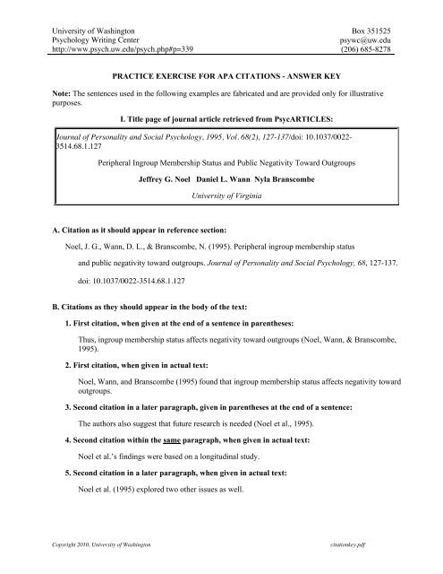 Practice Exercise For Apa Citations Answer