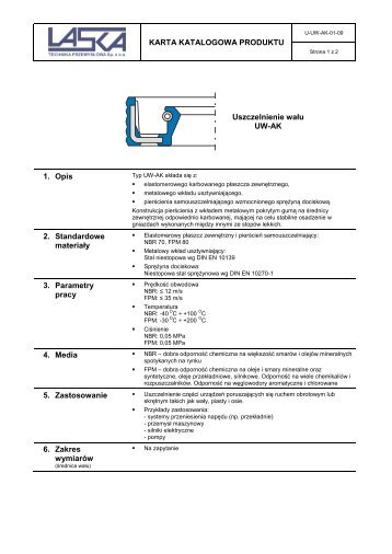KARTA KATALOGOWA PRODUKTU Uszczelnienie waÅu UW-AK 1 ...
