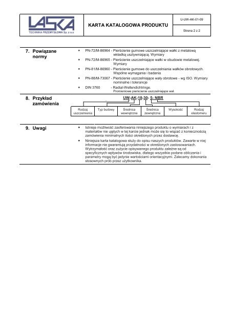 KARTA KATALOGOWA PRODUKTU Uszczelnienie waÅu UW-AK 1 ...