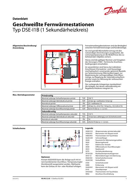 GeschweiÃte FernwÃ¤rmestationen Typ DSE-I1B (1 SekundÃ¤rheizkreis)