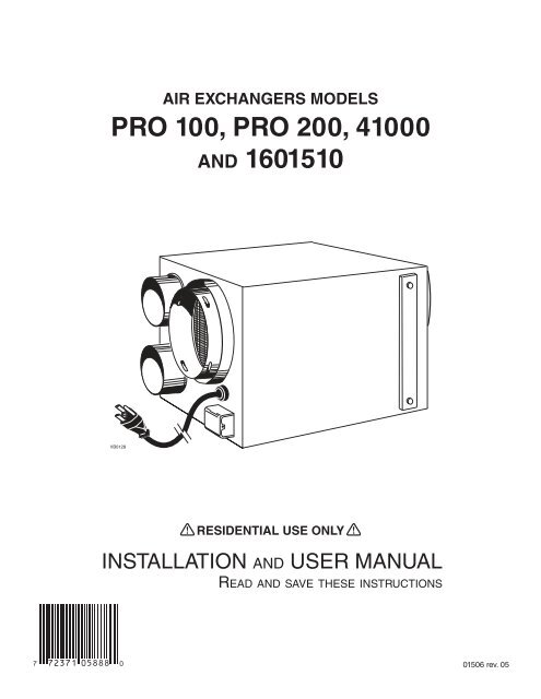 PRO 100, PRO 200, 41000 and 1601510 Installation and ... - Venmar