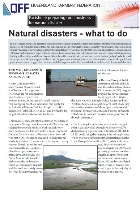 Disaster assistance fact sheet - Queensland Farmers Federation