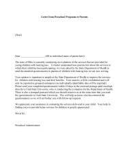 Letter from Preschool Programs to Parents - National Center for ...