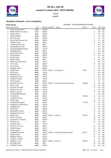 10K DE L ASA PB samedi 27 octobre 2012 - PETIT BOURG