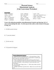 Physical Science Dimensional Analysis (Unit Conversion) Worksheet