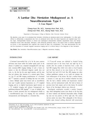 A Lumbar Disc Herniation Misdiagnosed as A ... - E-kjs.org