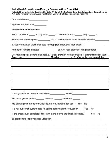 Individual Greenhouse Energy Conservation Checklist