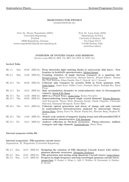 Semiconductor Physics Sectional Programme Overview ...