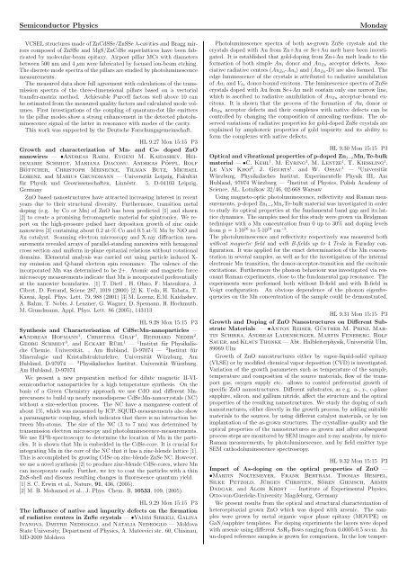 Semiconductor Physics Sectional Programme Overview ...