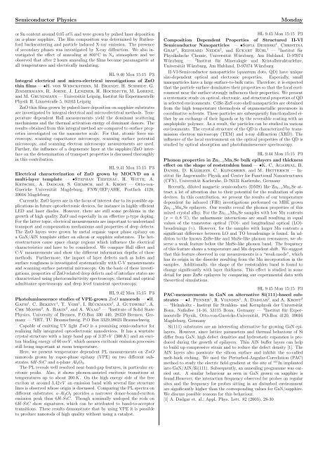 Semiconductor Physics Sectional Programme Overview ...