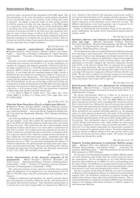 Semiconductor Physics Sectional Programme Overview ...