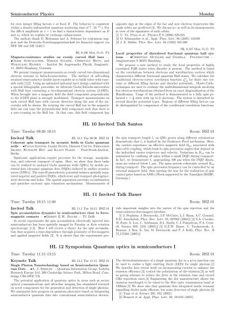 Semiconductor Physics Sectional Programme Overview ...