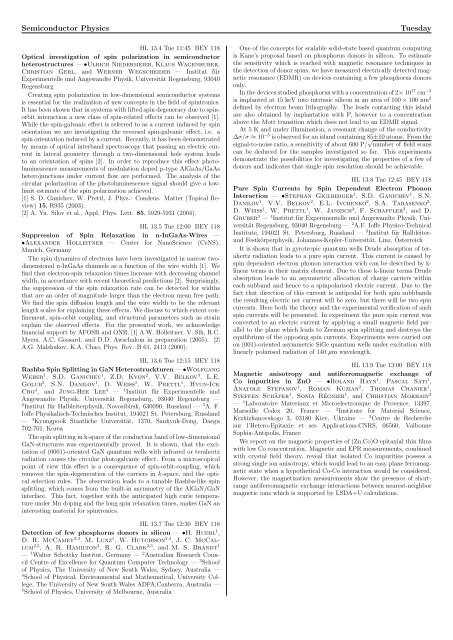 Semiconductor Physics Sectional Programme Overview ...