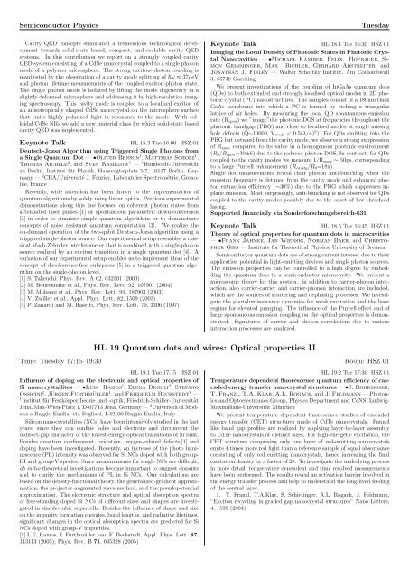 Semiconductor Physics Sectional Programme Overview ...