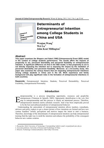 Determinants of Entrepreneurial Intention among College Students ...