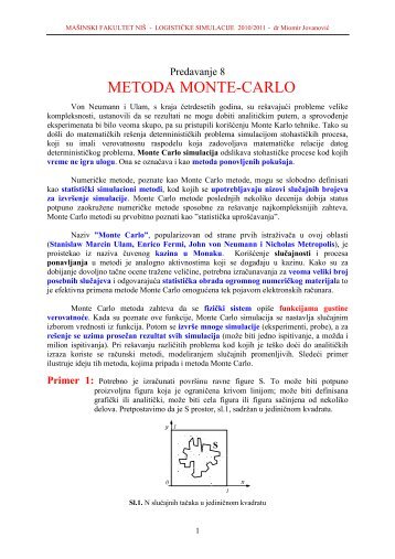 Predavanje 8 SIMULACIJE Monte Carlo 2011