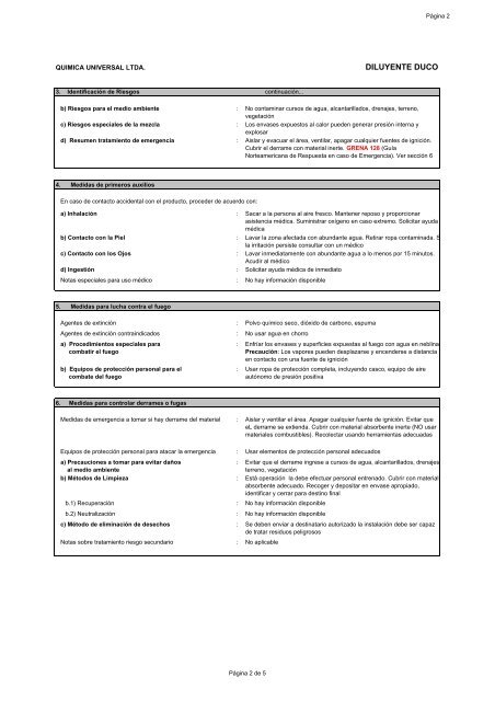 diluyente duco hoja de datos de seguridad de productos quimicos