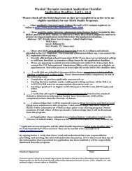 Physical Therapist Assistant Application Checklist Application ...