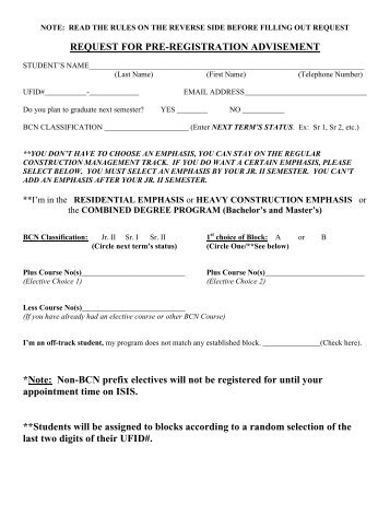 Pre-registration Advisement Form