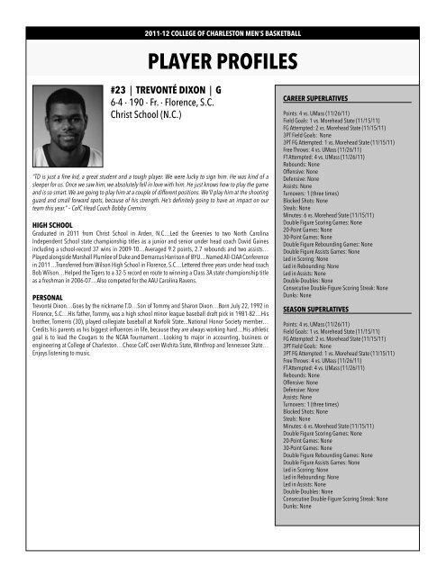 player profiles - College of Charleston Athletics